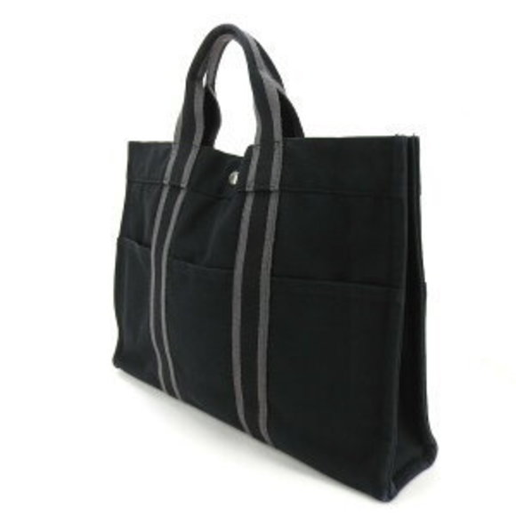 Hermes tote bag full toe PM canvas Navy Blue brown men - Picture 1 of 9